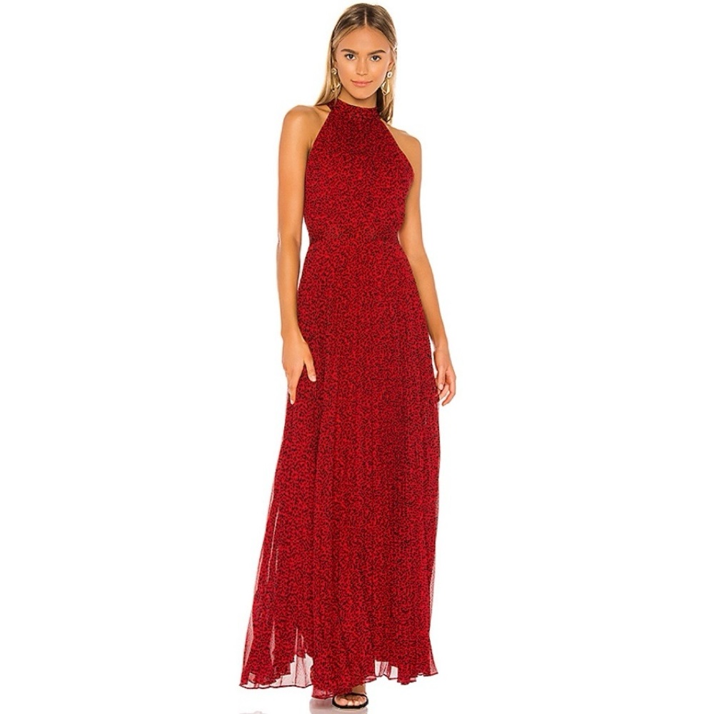 Alice + Olivia Kelissa Halter Pleat Maxi Dress Leopard